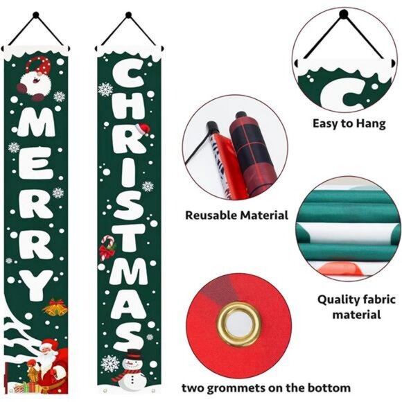 Christmas Banner, Christmas Porch Sign Set Green Banners - Extra Large 71"x12" - Picture 3 of 7